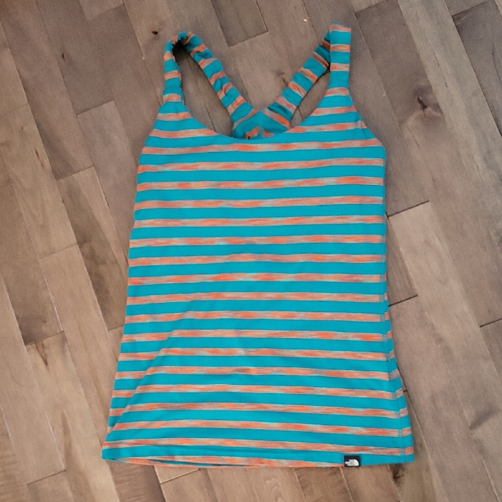 The North Face  Teal and Orange Striped Top